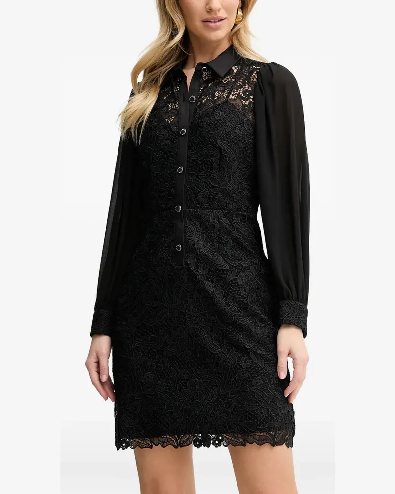 Morgan lace buttoned mini dress - Schwarz Schwarz