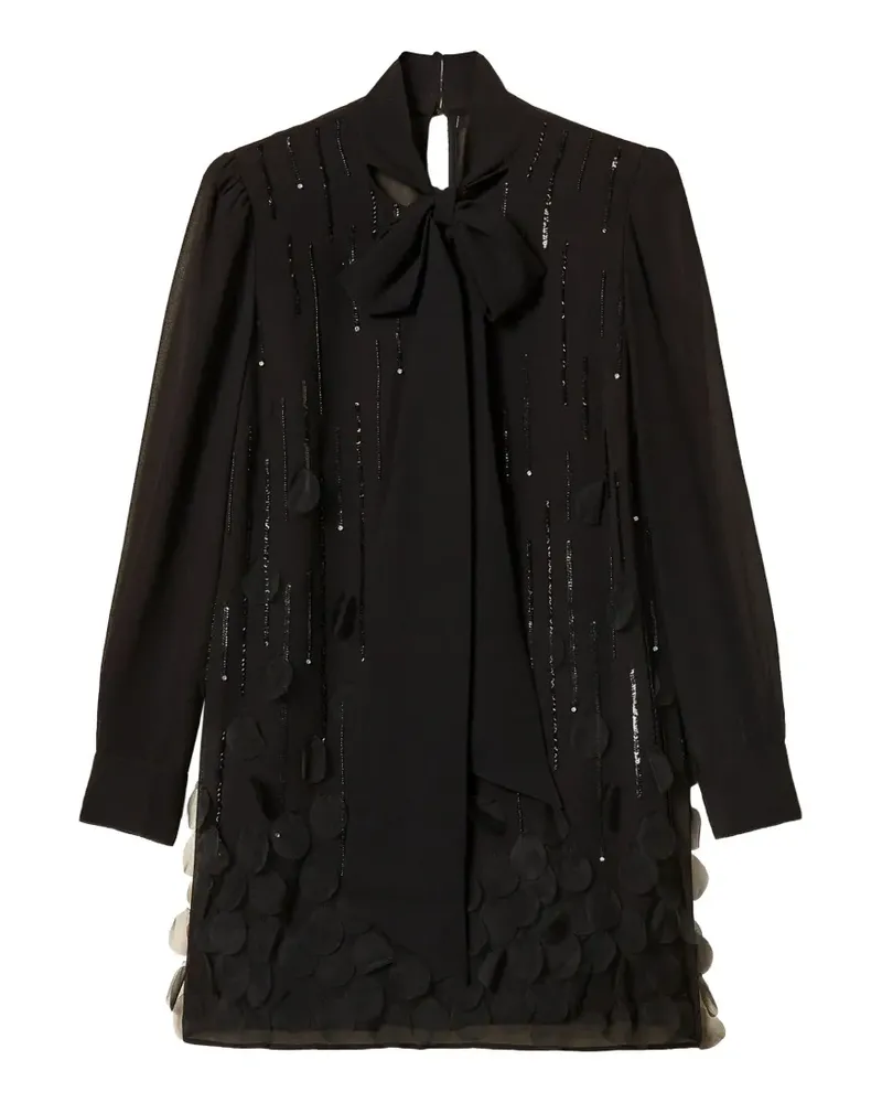 Twin-Set short georgette dress with embroidery - Schwarz Schwarz
