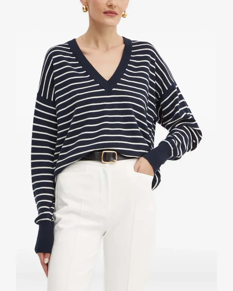 HUGO BOSS striped V-neck sweater - Blau Blau