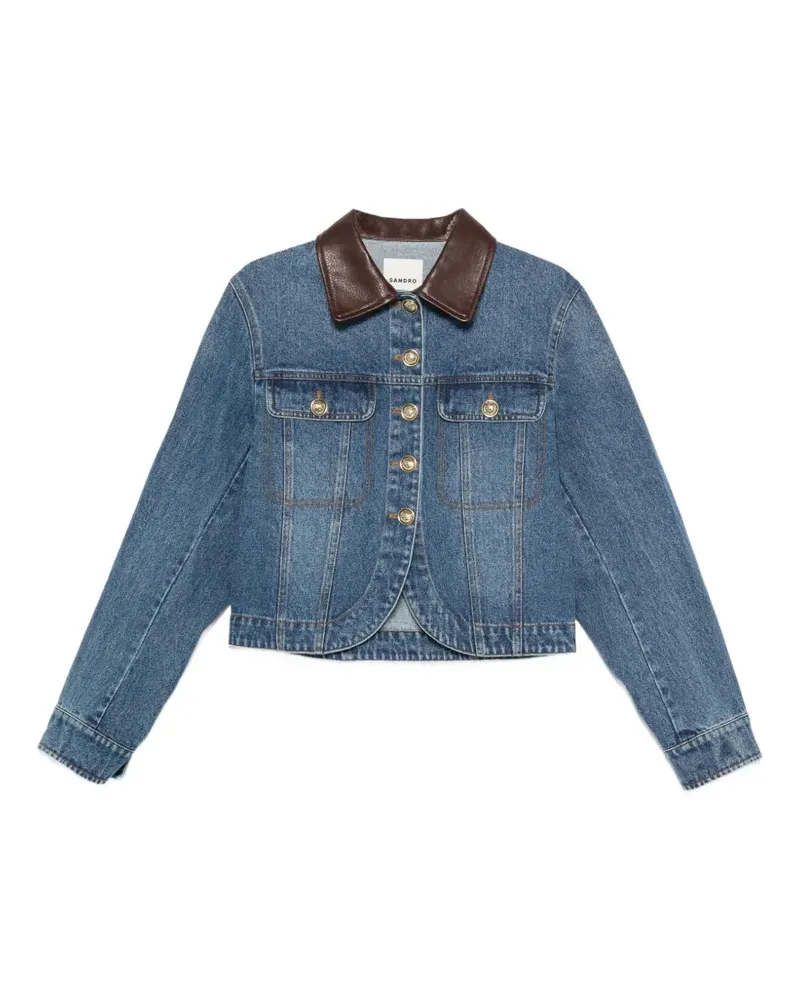 Sandro Geknöpfte Jeansjacke mit Lederkragen - Blau Blau