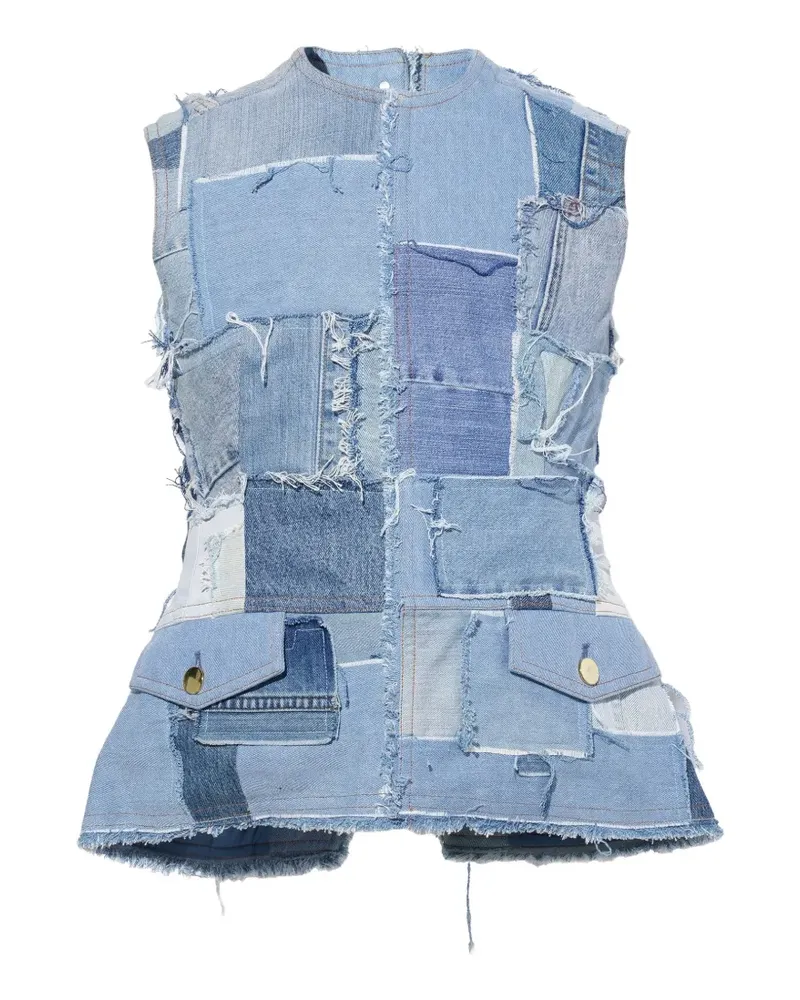 Meryll Rogge Patchwork-Oberteil mit ausgefransten Kanten - Blau Blau