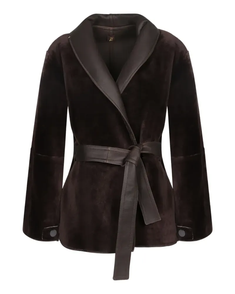 Alberta Ferretti reversible belted shearling coat - Braun Braun