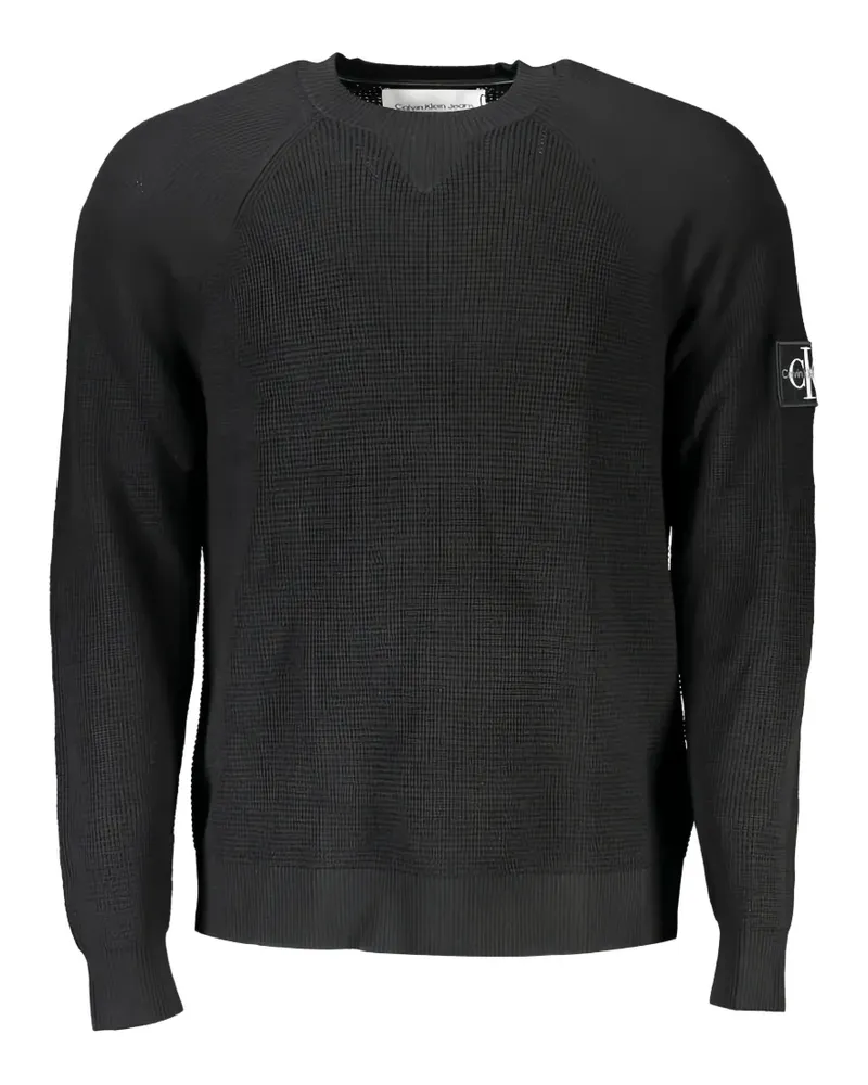 Calvin Klein Pullover in Waffelstrick mit Logo-Patch - Schwarz Schwarz