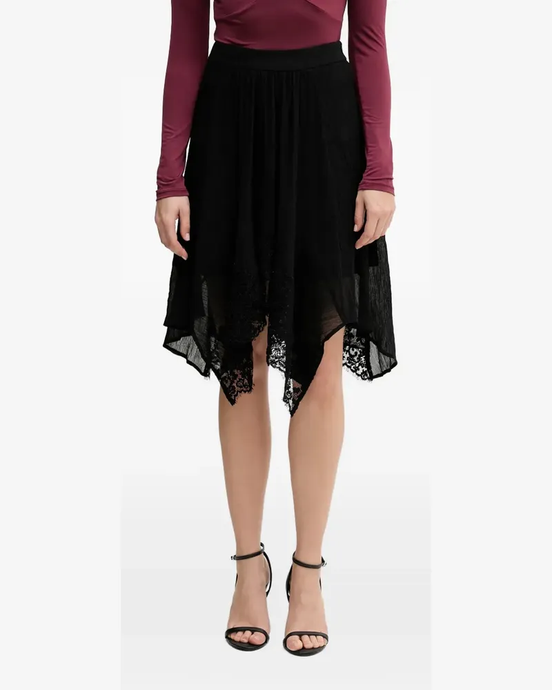 Sisley lace-trim asymmetric midi skirt - Schwarz Schwarz