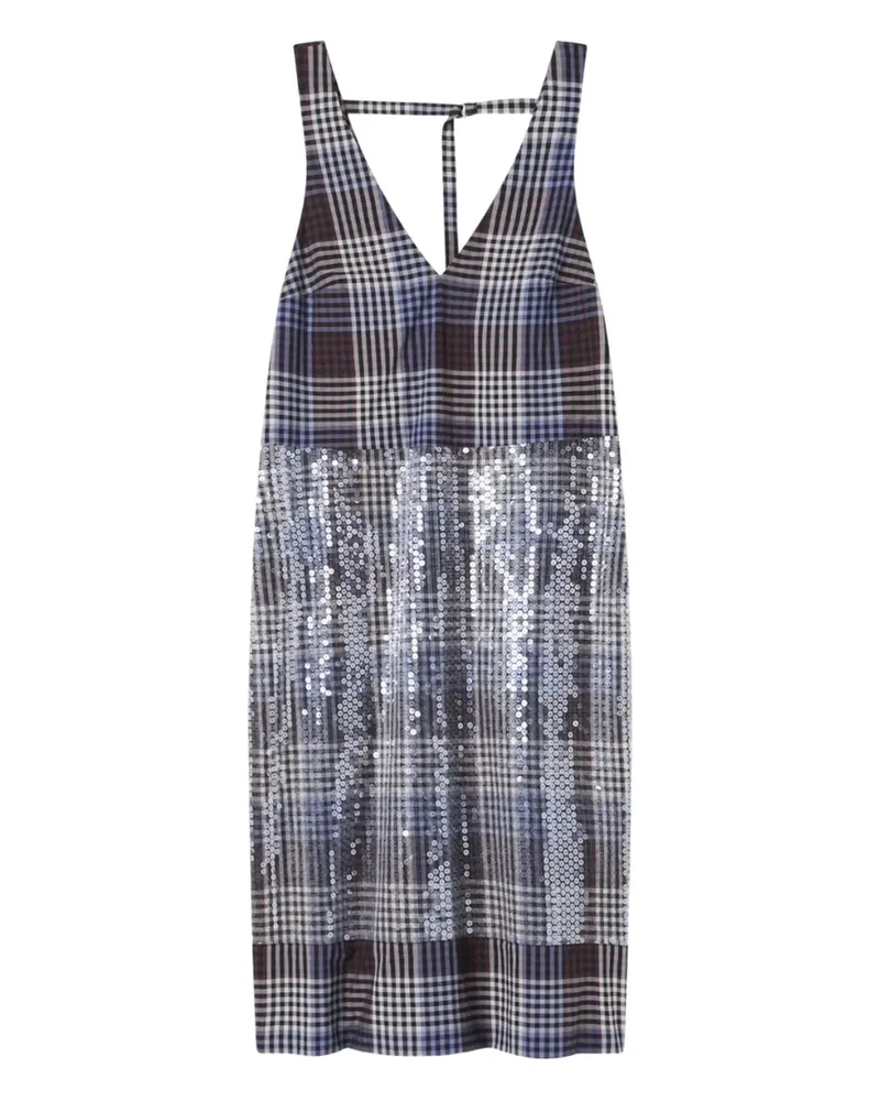 Lee Mathews Wren checked sequin-embellished midi dress - Grau Grau