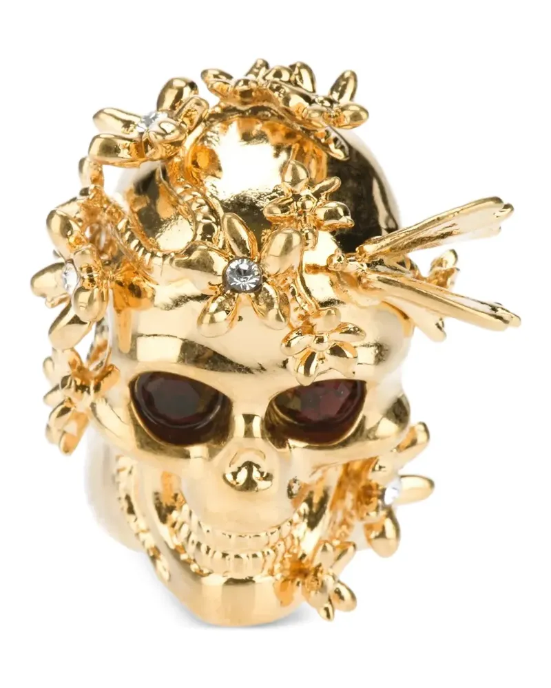 Alexander McQueen floral-embellished skull ring - Gold Gold