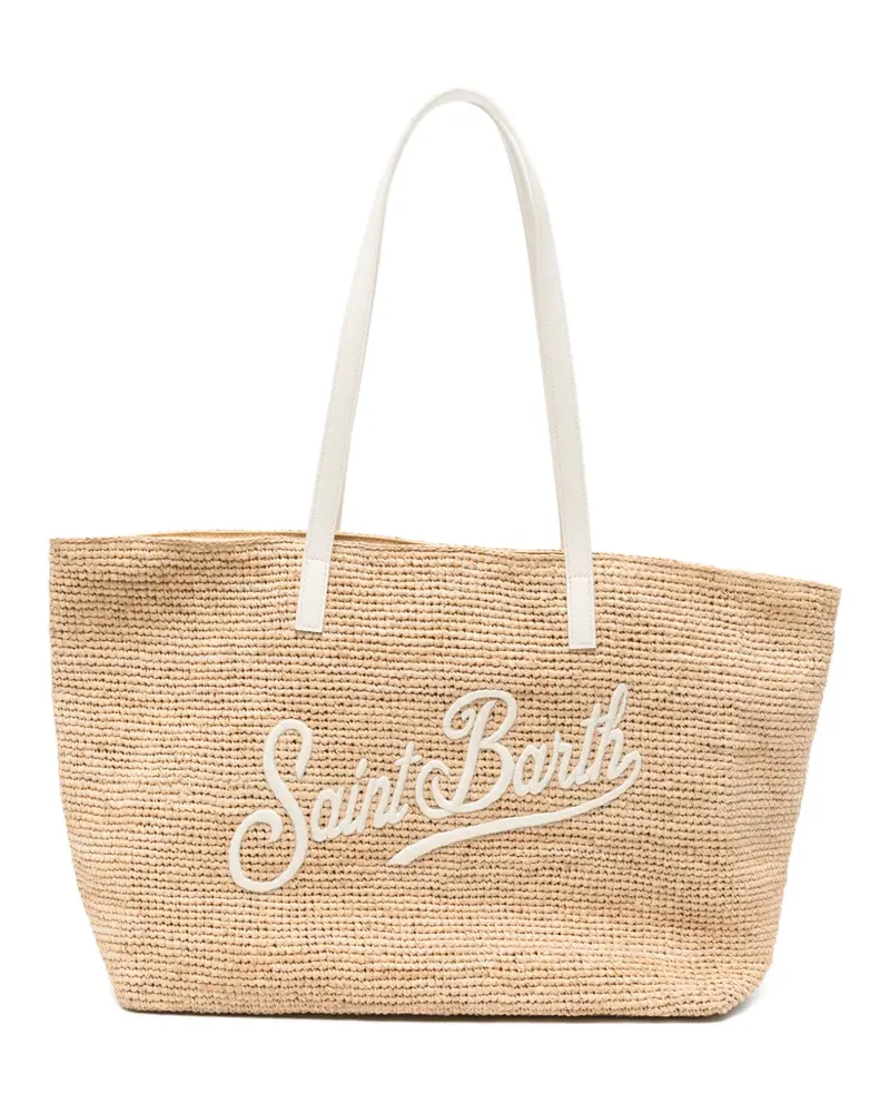 MC2 Saint Barth Raffia City logo-patch shoulder bag - Nude Nude
