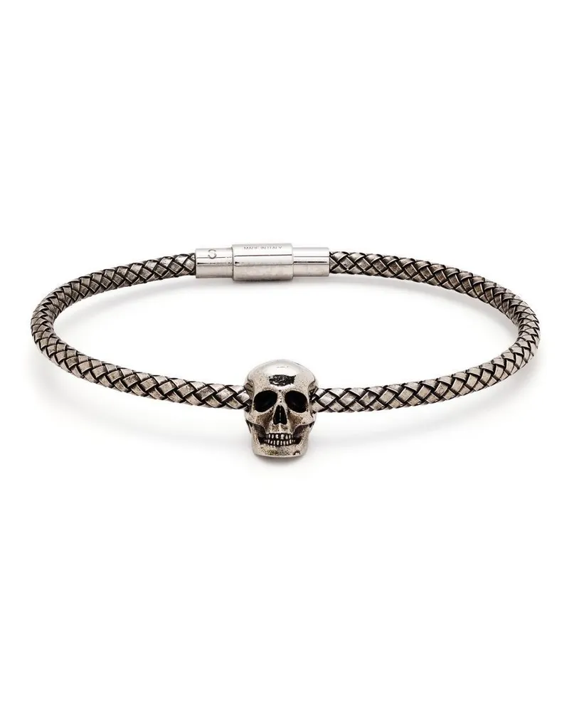 Alexander McQueen Gewebtes Armband mit Totenkopf - Silber Silber