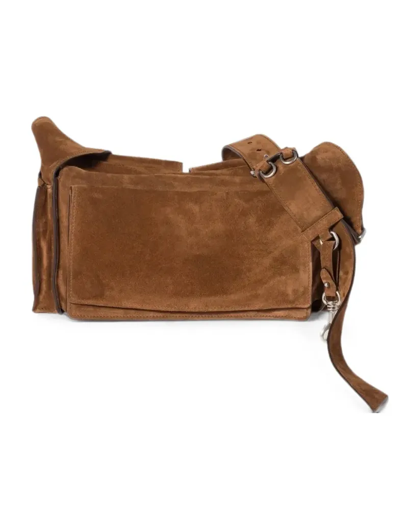Miu Miu multi-pocket suede shoulder bag - Braun Braun