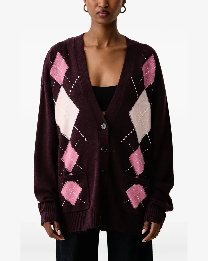Pinko Cardigan aus Wolle und Kaschmir mit Rautenmotiv - Violett Violett