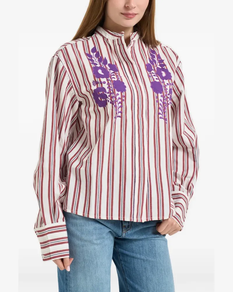 Antik Batik Miradi striped-pattern embroidered shirt - Weiß Weiß