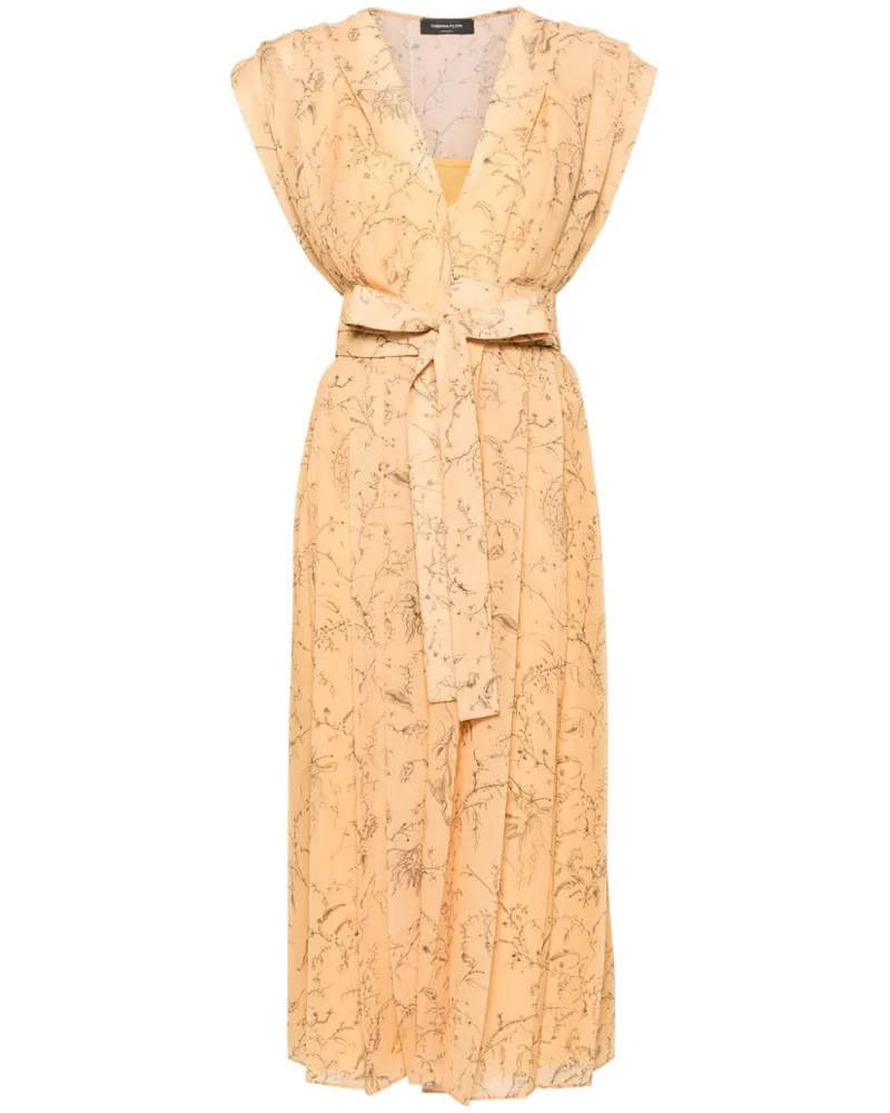 Fabiana Filippi Faltenkleid mit Fabula-Print - Gelb Gelb