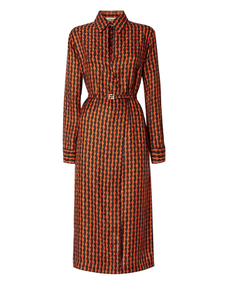 Fendi Gemustertes Midikleid mit Kragen - Rot Rot