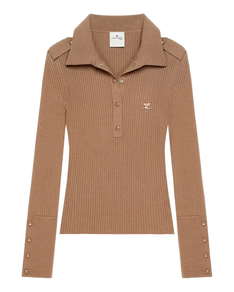 Courrèges rib-knit long-sleeve polo shirt - Nude Nude