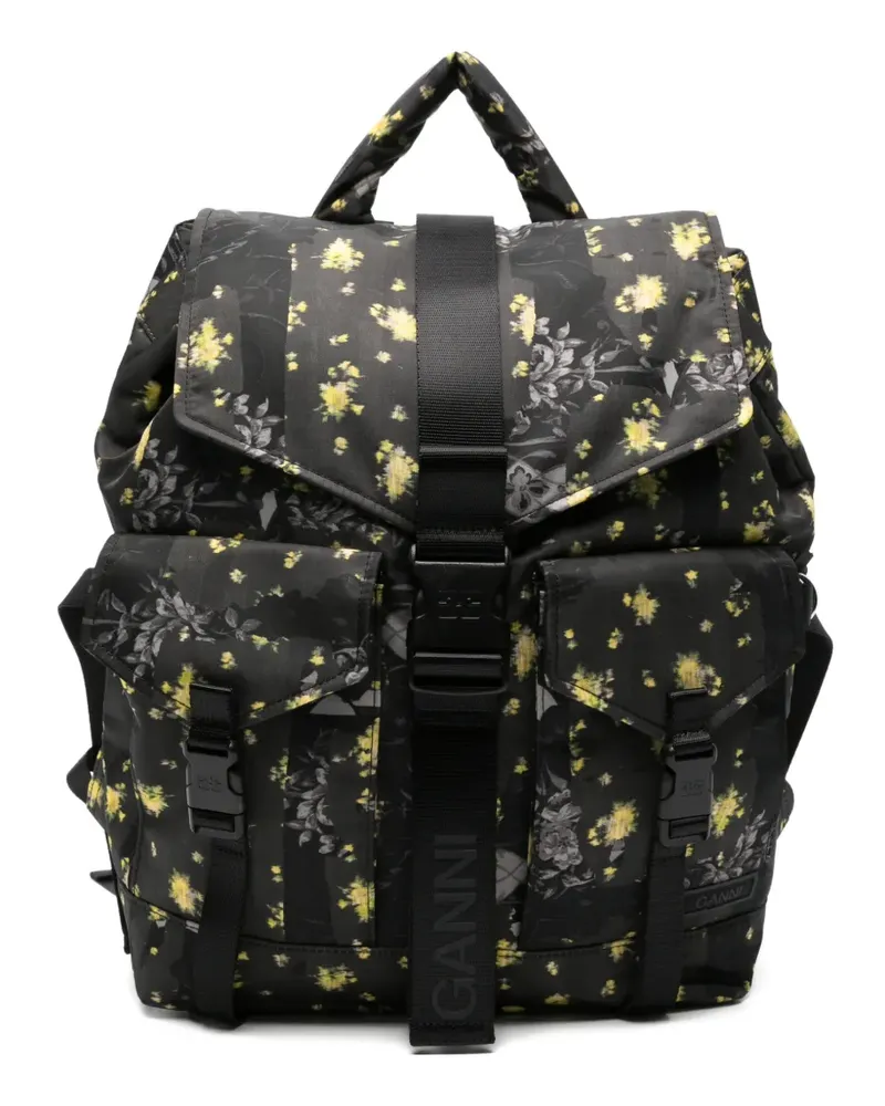 Ganni floral-print backpack - Schwarz Schwarz
