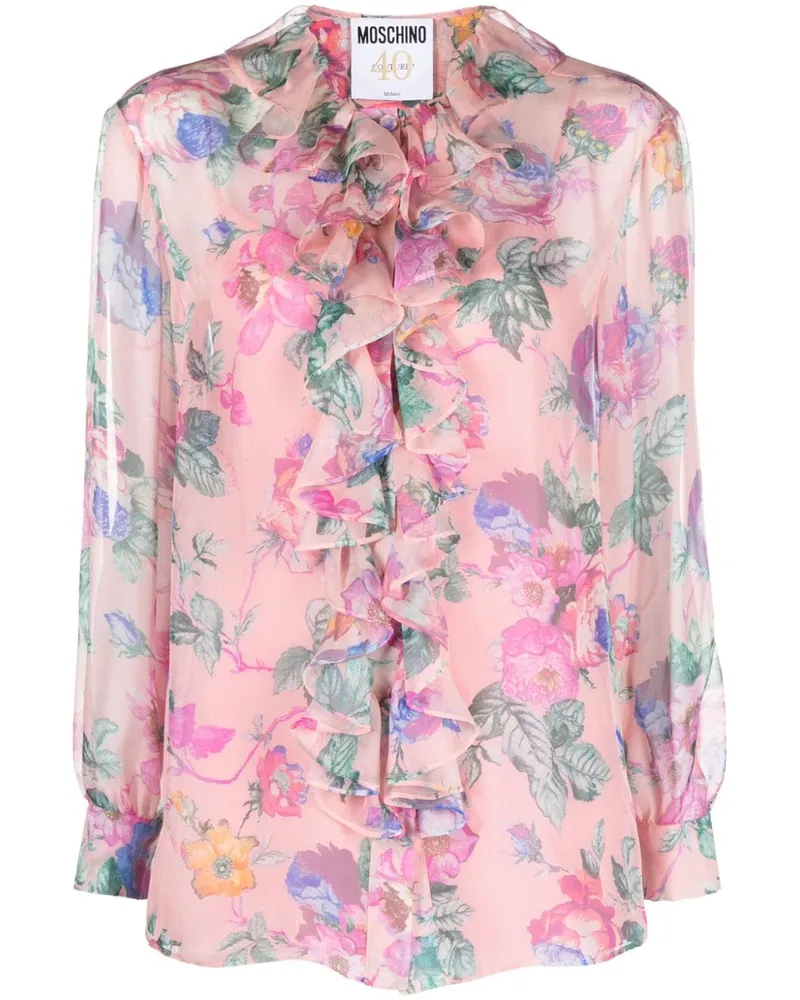 Moschino Gerüschte Bluse mit Blumen-Print - Rosa Rosa