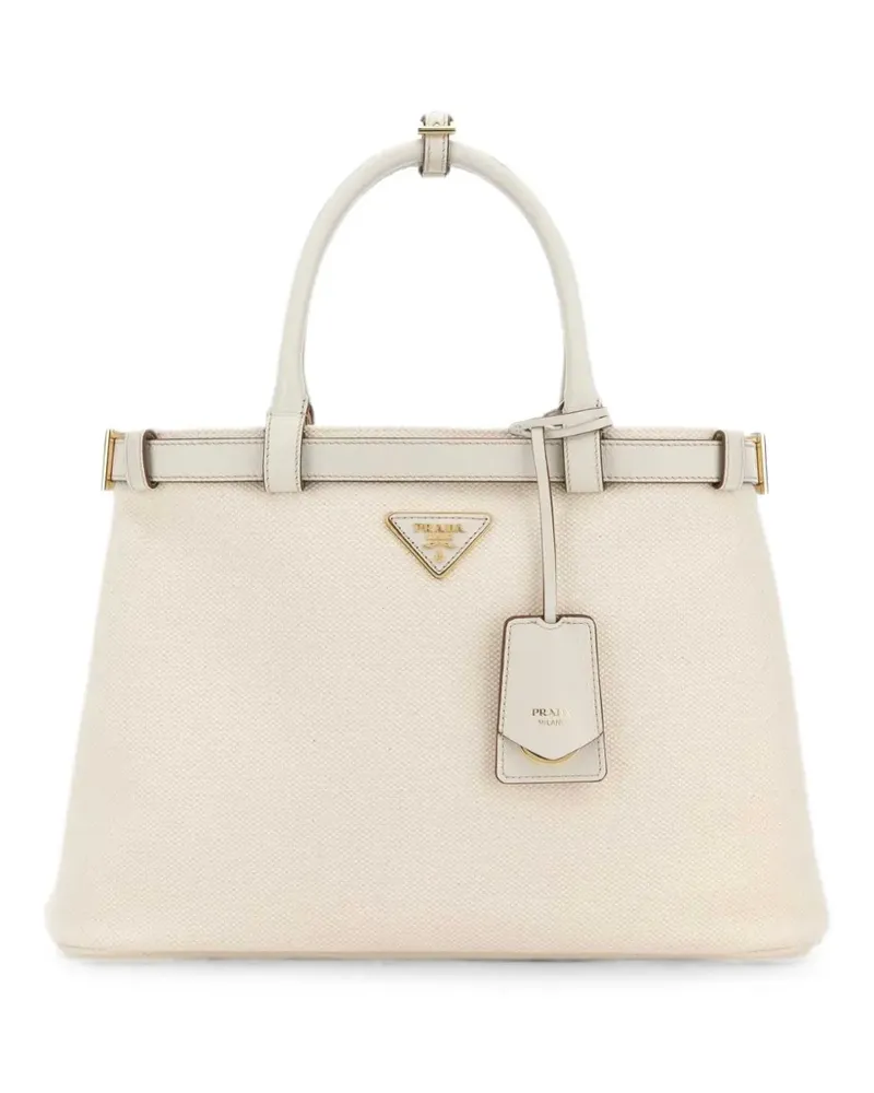Prada Mittelgroßer Tote Bag aus Canvas mit Logo-Schild - Weiß Weiß