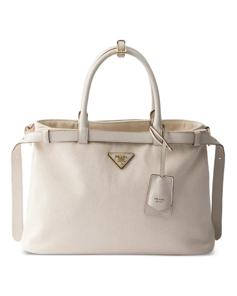 Prada Mittelgroßer Tote Bag aus Canvas mit Logo-Schild - Weiß Weiß