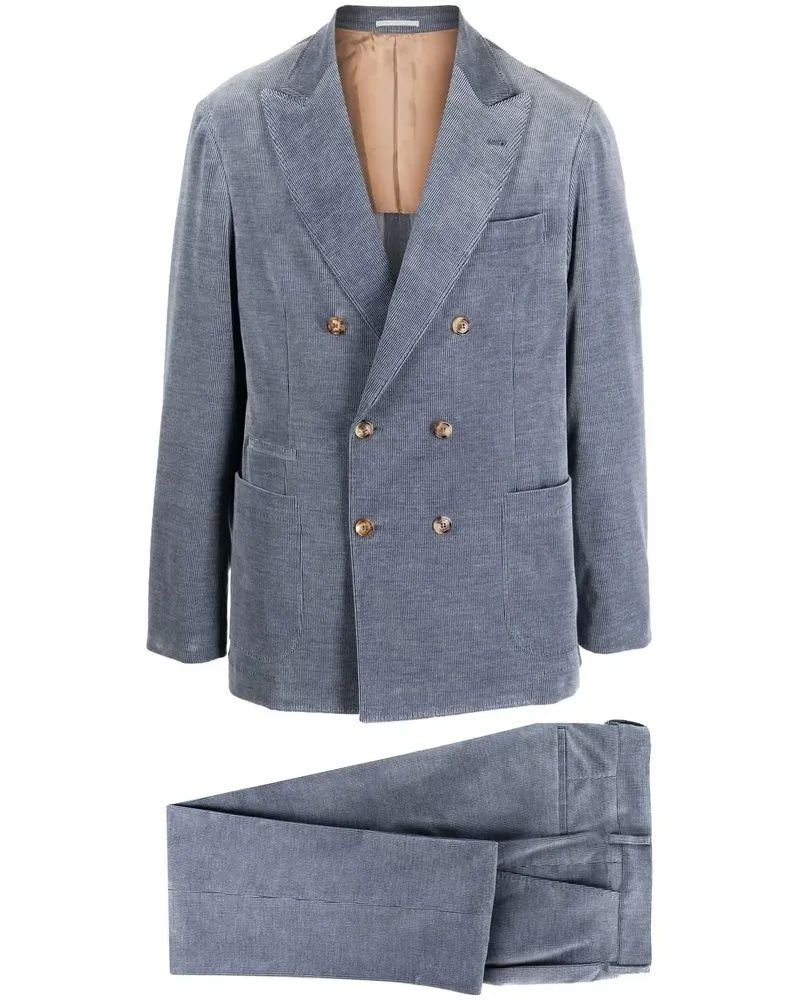 Brunello Cucinelli Doppelreihiger Anzug aus Cord - Blau Blau