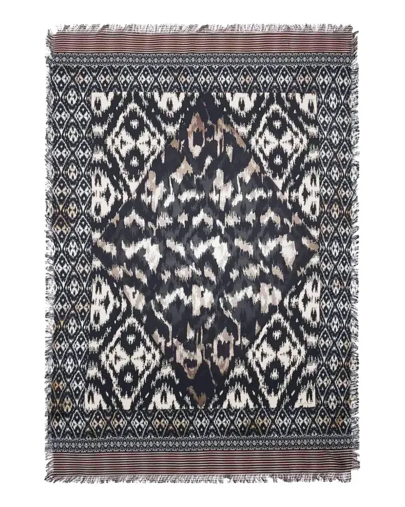 Pierre-Louis Mascia Aloe ikat-print frayed scarf - Schwarz Schwarz