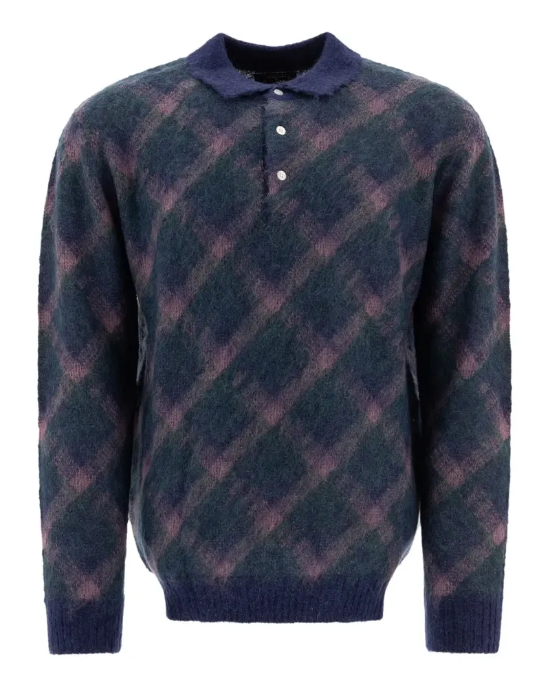 Beams Plus Poloshirt mit diagonalem Muster - Blau Blau