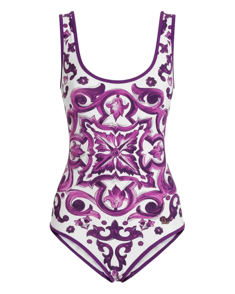 Dolce & Gabbana Badeanzug mit Majolica-Print - Weiß Weiß