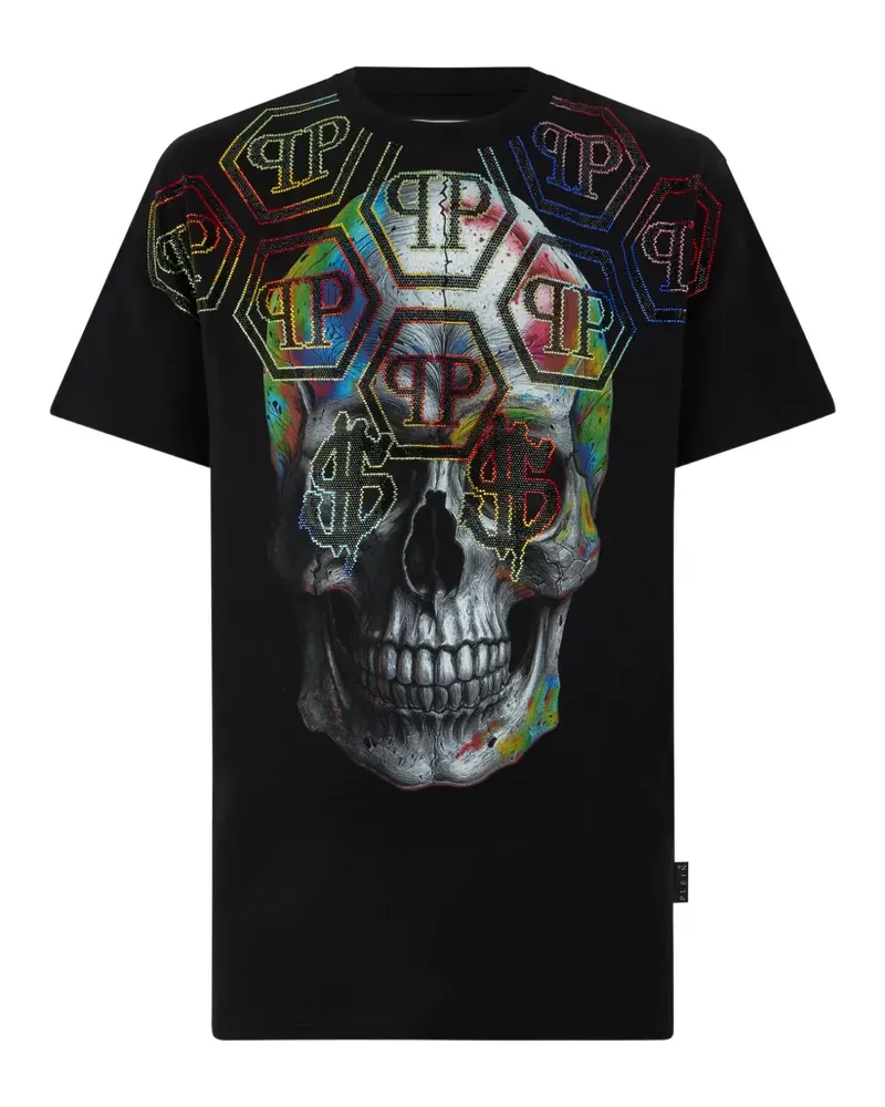 Philipp Plein Kristallverziertes T-Shirt mit Totenkopf-Print - Schwarz Schwarz