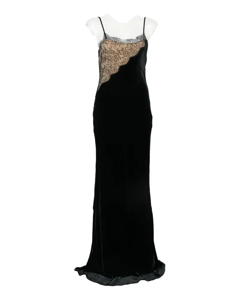 Stella McCartney Maxikleid aus Samt mit Spitzeneinsatz - Schwarz Schwarz