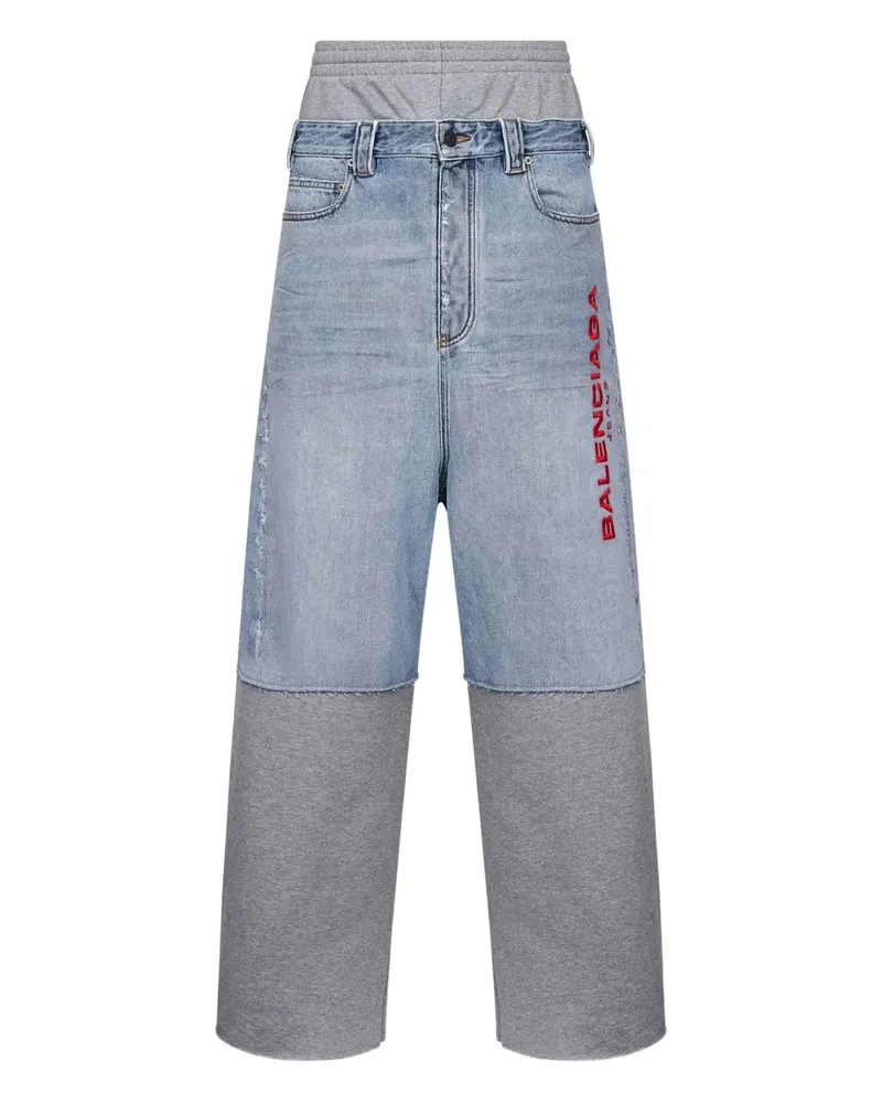 Balenciaga Ausgefranste Hose mit Fleece-Einsatz - Blau Blau