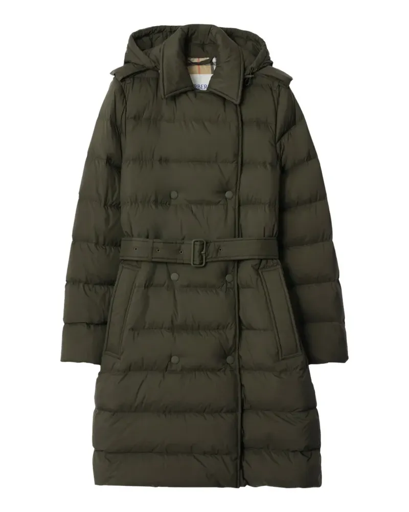 Burberry hooded double-breasted puffer coat - Grün Grün
