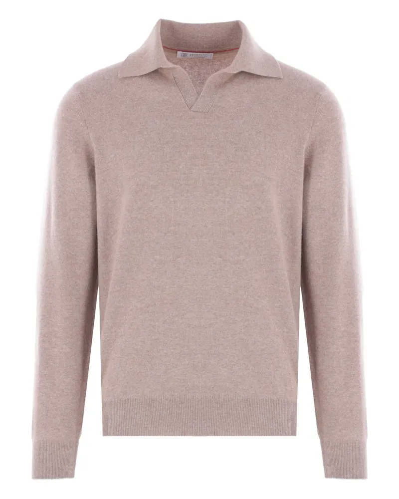 Brunello Cucinelli Kaschmirpullover mit Poloshirtkragen - Nude Nude