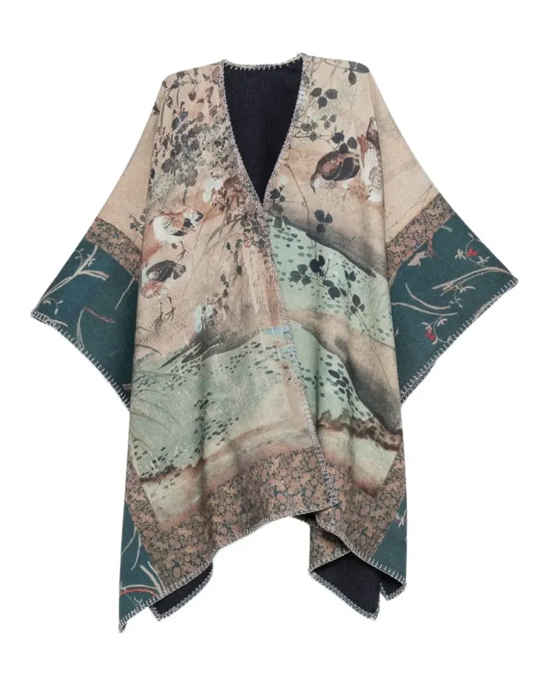 Pierre-Louis Mascia Pancake graphic-print blanket-stitch poncho - Nude Nude