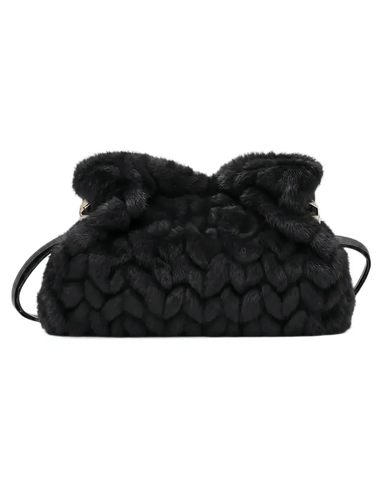 Liu Jo Kleine Riccy Tasche aus Faux Fur - Schwarz Schwarz