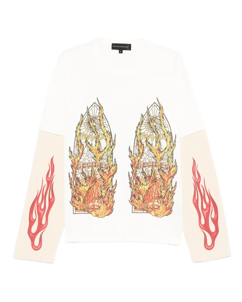 WHO DECIDES WAR flame-graphic sweatshirt - Weiß Weiß