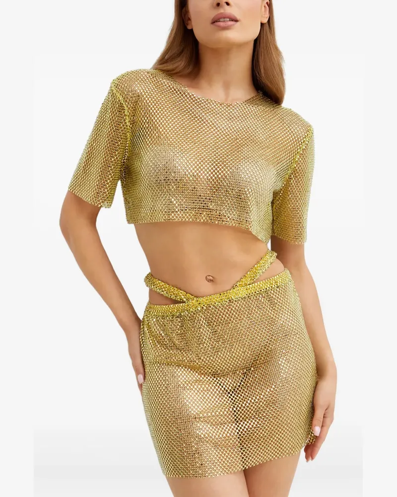 SANTA Brands crystal-embellished mesh top - Gold Gold