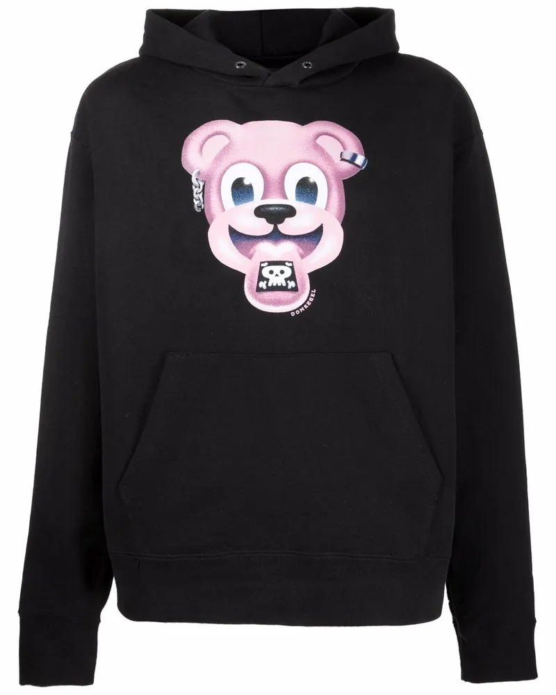 DOMREBEL Hoodie mit Cartoon-Print - Schwarz Schwarz