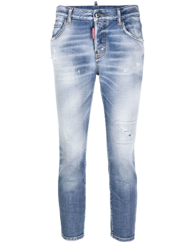 Dsquared2 Cropped-Jeans in Distressed-Optik - Blau Blau