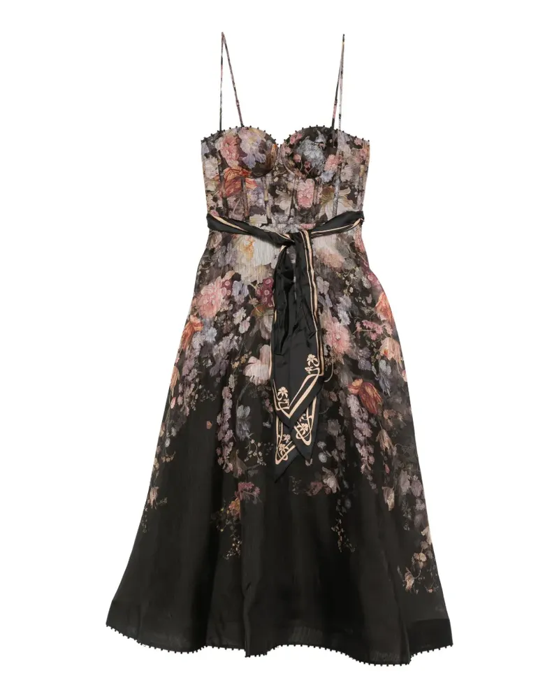 Zimmermann Valiant Corset Midikleid mit Blumenprint - Schwarz Schwarz