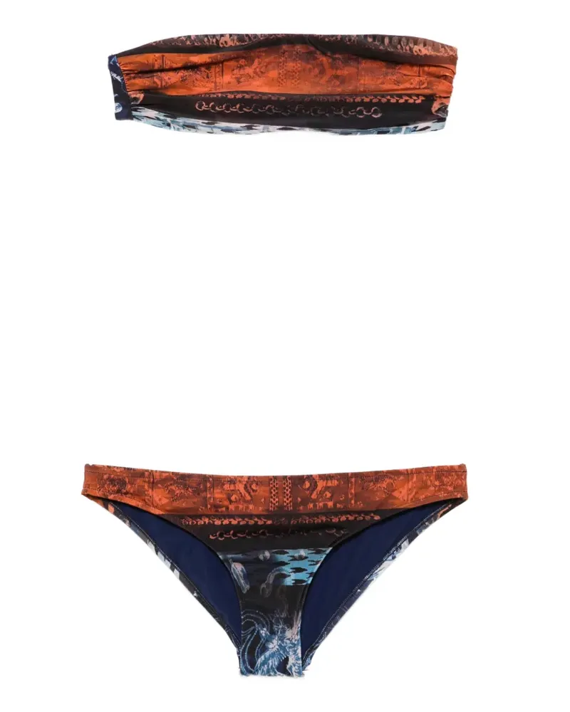 Balmain abstract-print bandeau bikini - Orange Orange