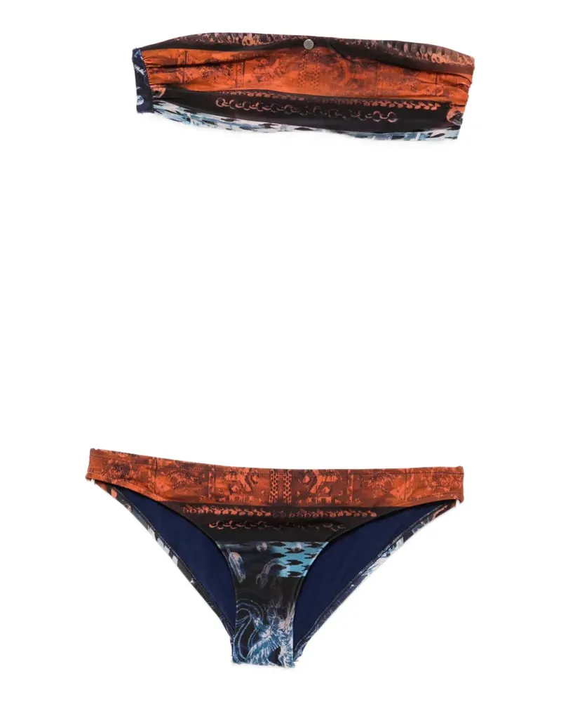 Balmain abstract-print bandeau bikini - Orange Orange