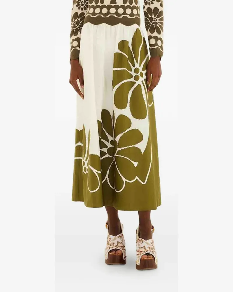 FARM Rio floral midi skirt - Weiß Weiß