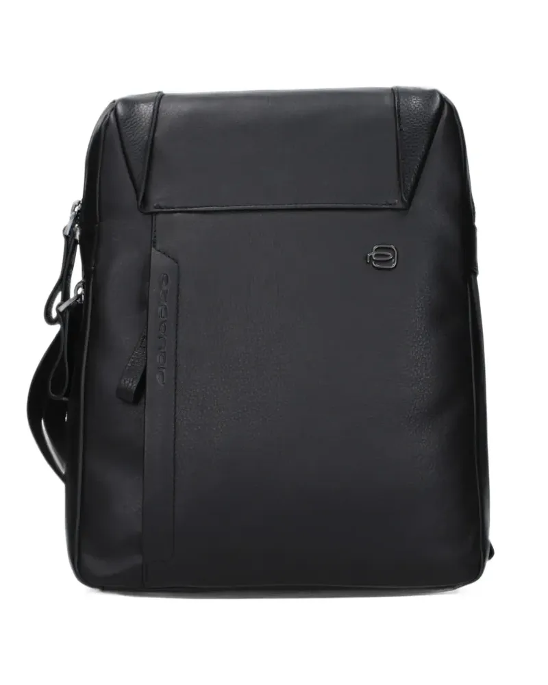 Piquadro logo-plaque leather messenger bag - Schwarz Schwarz