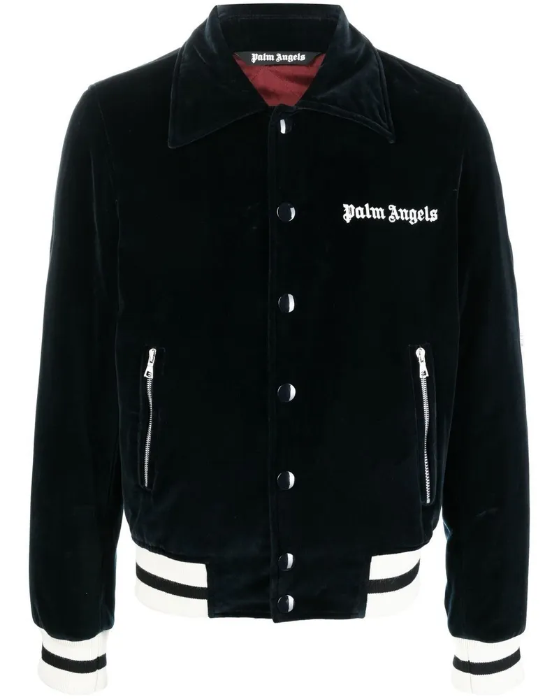 Palm Angels Samtjacke mit Logo-Stickerei - Schwarz Schwarz