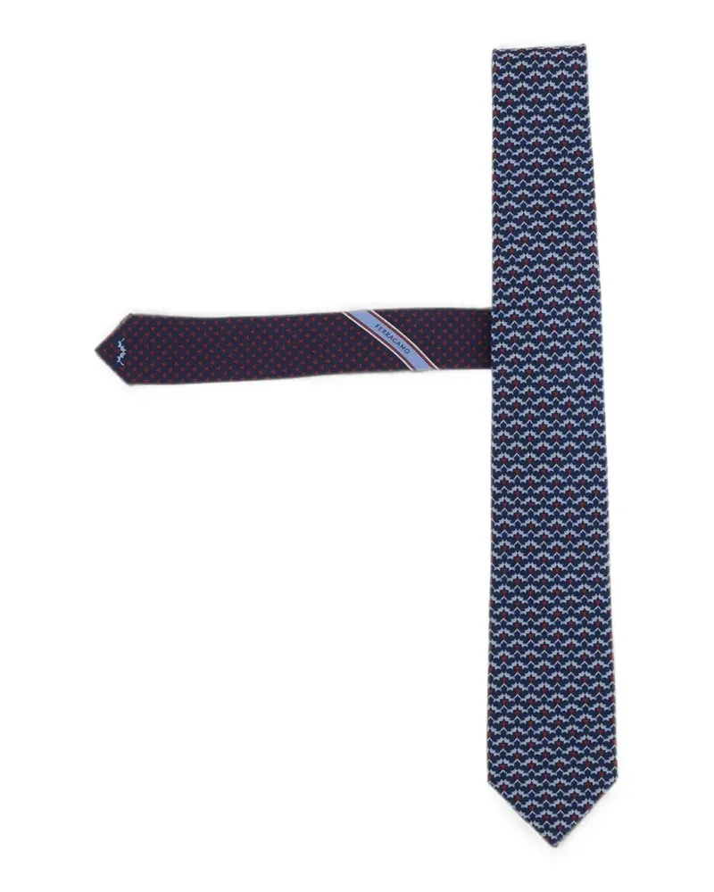 Ferragamo Geometrisch gemusterte Seidenkrawatte - Blau Blau