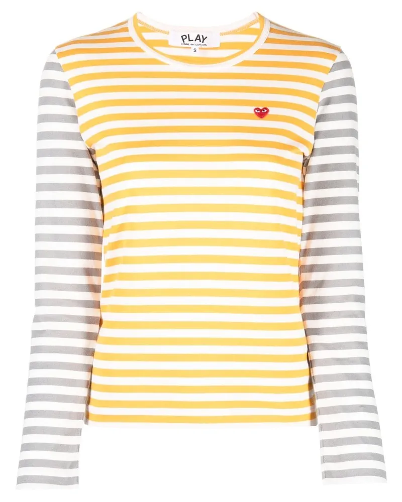Comme des Garçons Gestreiftes T-Shirt mit Logo-Patch Orange