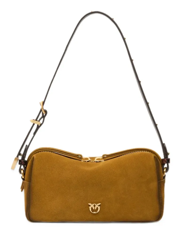 Pinko Trittico Schultertasche aus Wildleder mit Schlangenleder-Print - Nude Nude