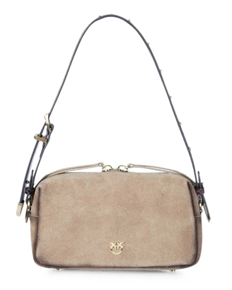 Pinko Trittico suede snakeskin-print shoulder bag - Nude Nude