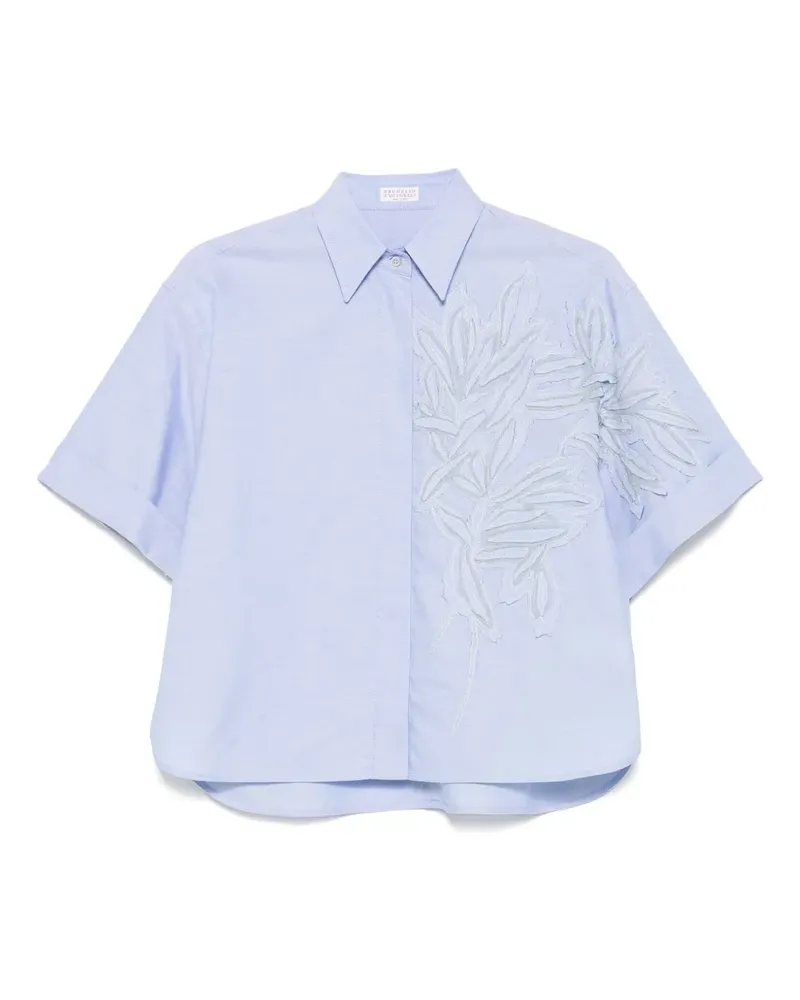 Brunello Cucinelli Besticktes Hemd mit kurzen Ärmeln - Blau Blau