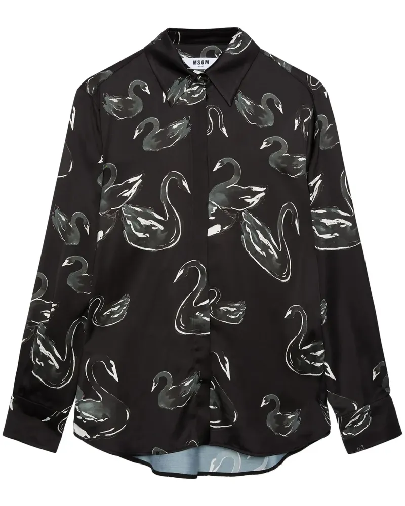 MSGM Hemd mit Schwan-Print - Schwarz Schwarz