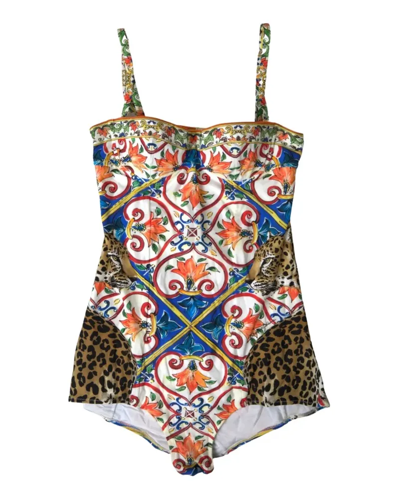 Dolce & Gabbana Badeanzug mit Majolica-Print - Weiß Weiß